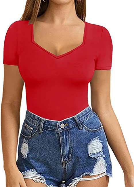 Women's Summer European And American Sweetheart Square Collar Short Sleeve T-shirt Jumpsuit