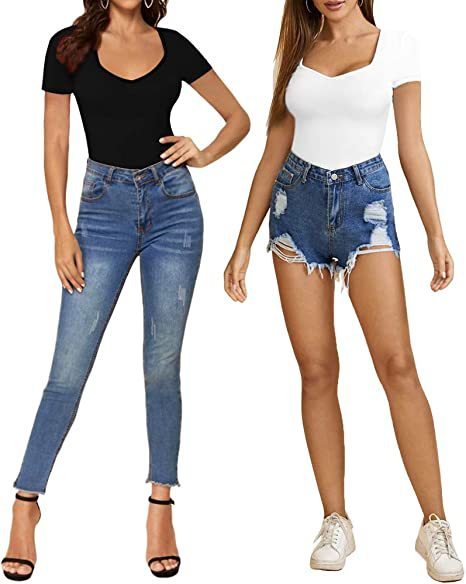Women's Summer European And American Sweetheart Square Collar Short Sleeve T-shirt Jumpsuit