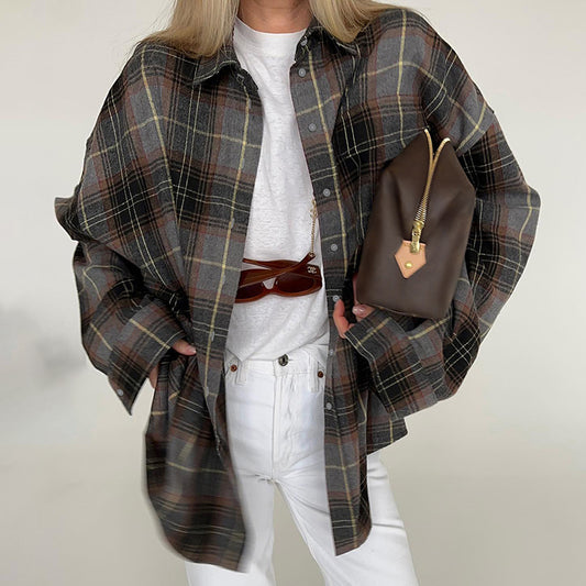 Women's Plaid Long-sleeved Fashionable Shirt Fashionable Retro Loose