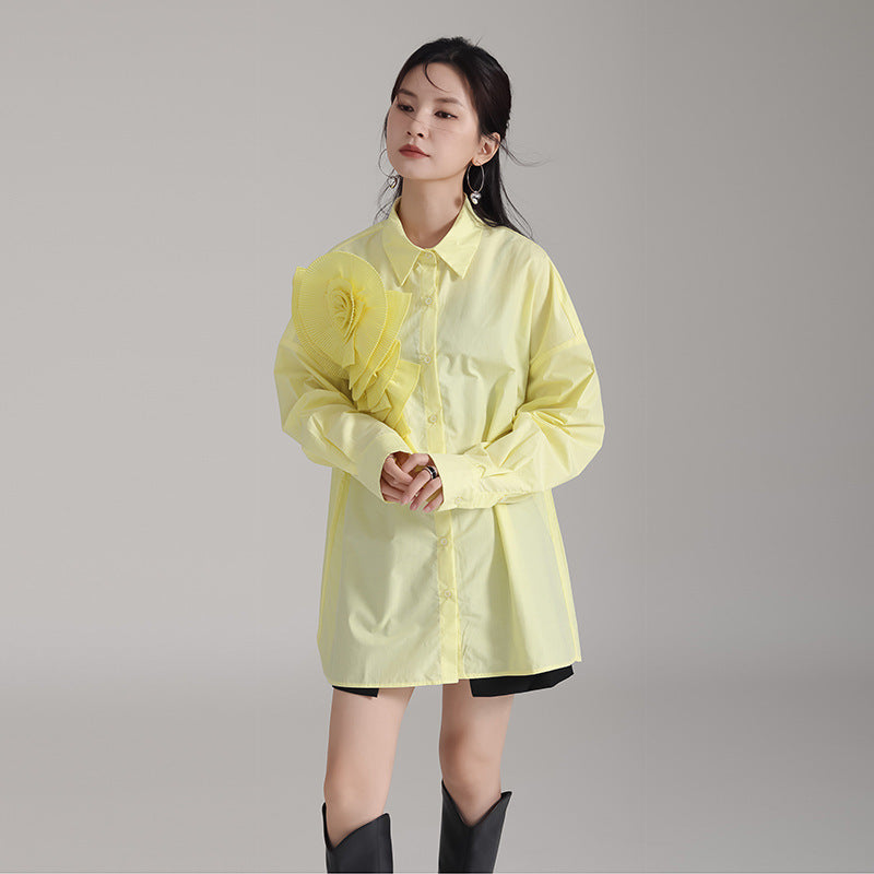 Design Sense Niche Pleated Three-dimensional Flower Long Sleeve Shirt Skirt
