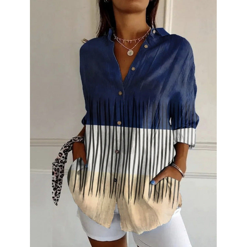 Women's Single-breasted Pleated Lapel Shirt