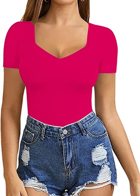 Women's Summer European And American Sweetheart Square Collar Short Sleeve T-shirt Jumpsuit