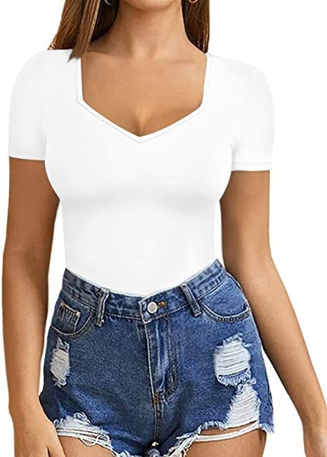Women's Summer European And American Sweetheart Square Collar Short Sleeve T-shirt Jumpsuit