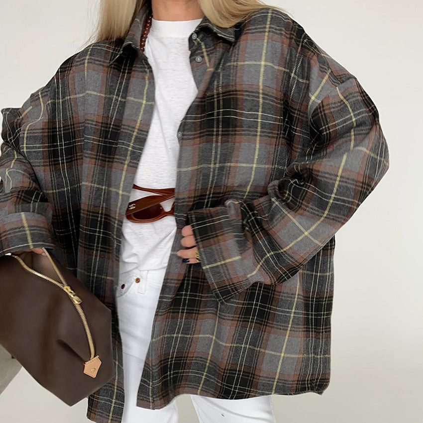 Women's Plaid Long-sleeved Fashionable Shirt Fashionable Retro Loose