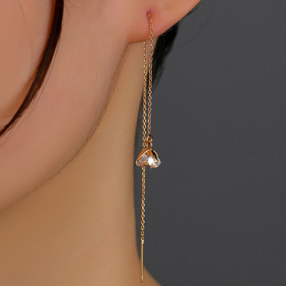 Golden Flower Zircon Long Tassel Earrings