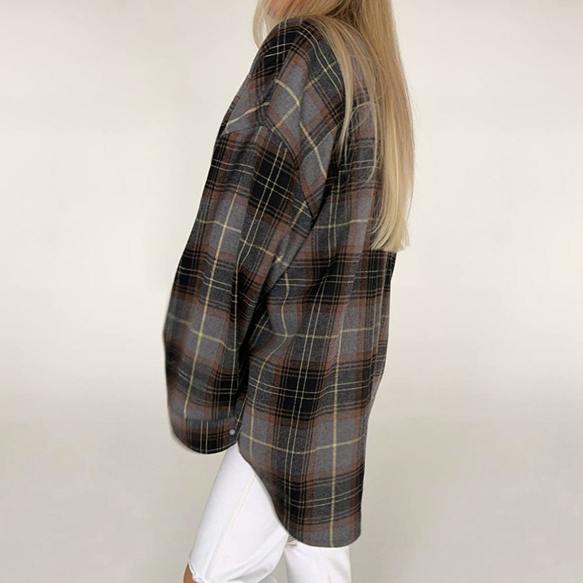 Women's Plaid Long-sleeved Fashionable Shirt Fashionable Retro Loose