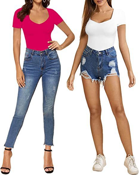 Women's Summer European And American Sweetheart Square Collar Short Sleeve T-shirt Jumpsuit