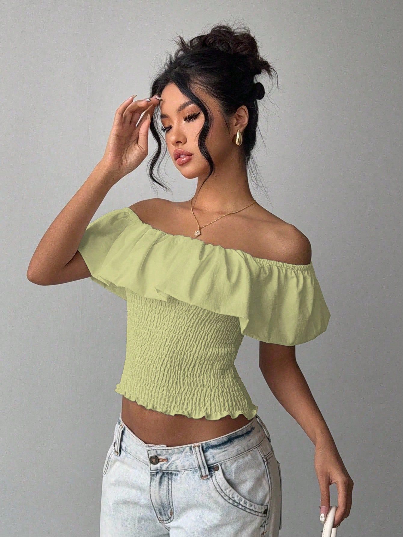 Elegant Off-the-shoulder Waist-cinching Top