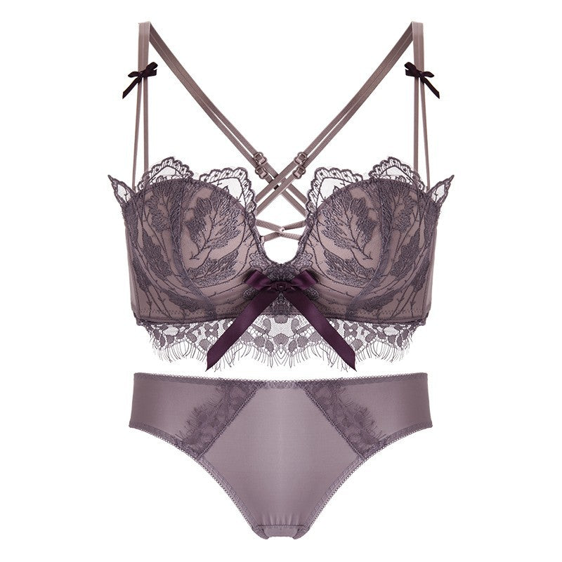 Women's Lace Underwear Petals Upper Support Adjustable Back Shaping Bra Set