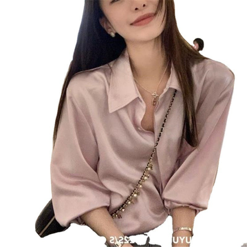 Women's Summer Design Sense Niche Acetate Satin Salt Shirt