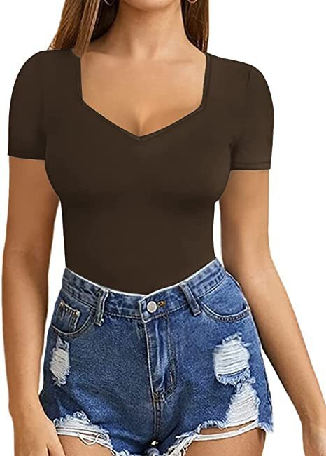 Women's Summer European And American Sweetheart Square Collar Short Sleeve T-shirt Jumpsuit