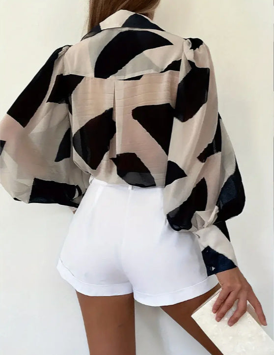 Abstract Pattern Printed Directional Shirt Long Sleeved
