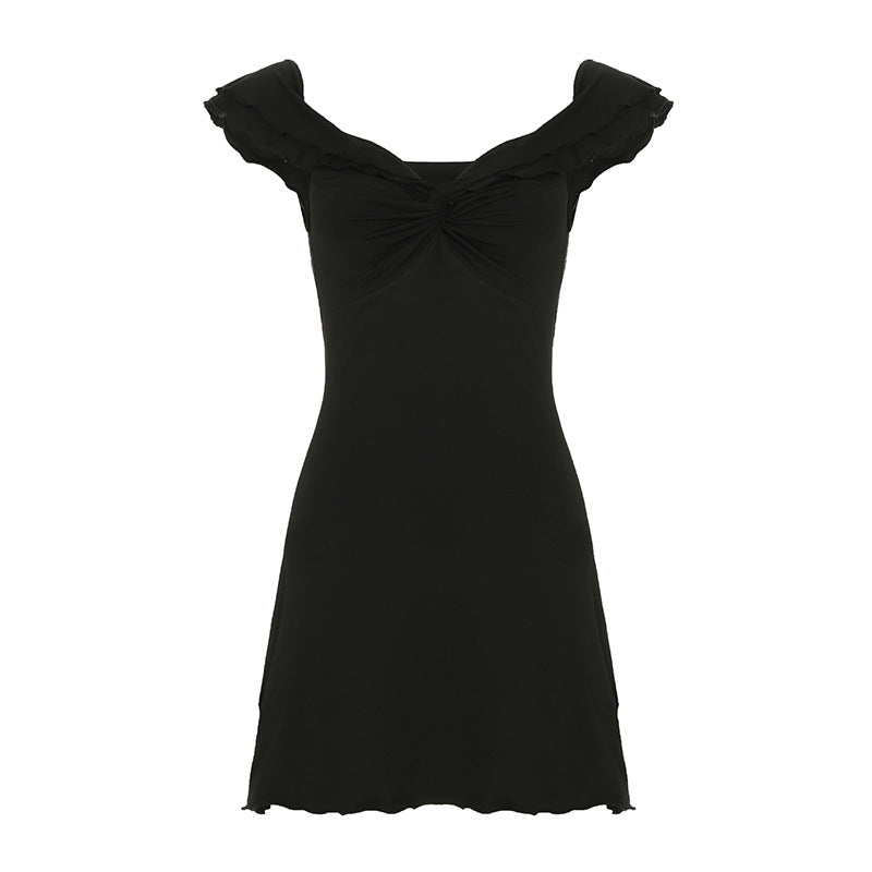 Womens Sexy And Stylish Ruffle-Trimmed Short-Sleeve Dress