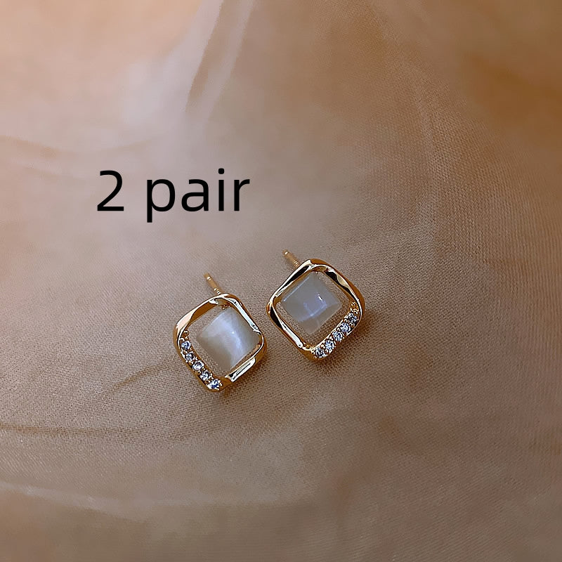 Small Square Ear Studs Light Luxury Minority Design Sense