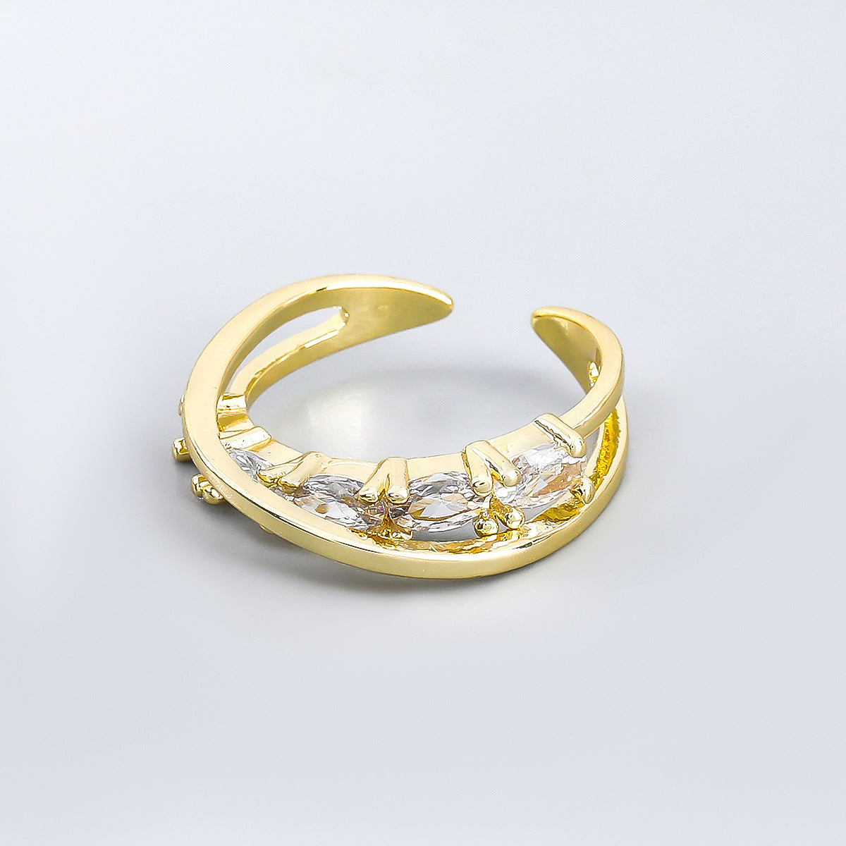 Copper Micro Diamond Rhinestone Cross Geometry Ring