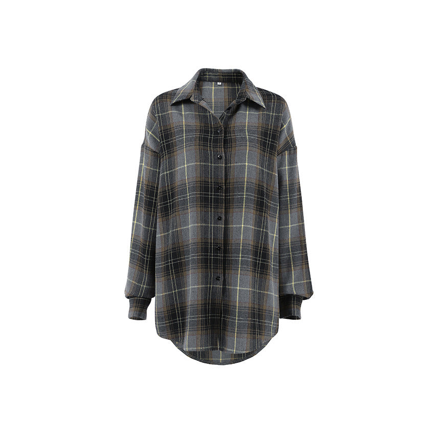 Women's Plaid Long-sleeved Fashionable Shirt Fashionable Retro Loose