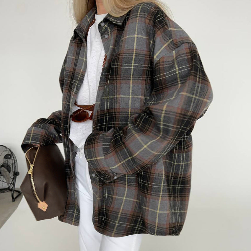 Women's Plaid Long-sleeved Fashionable Shirt Fashionable Retro Loose