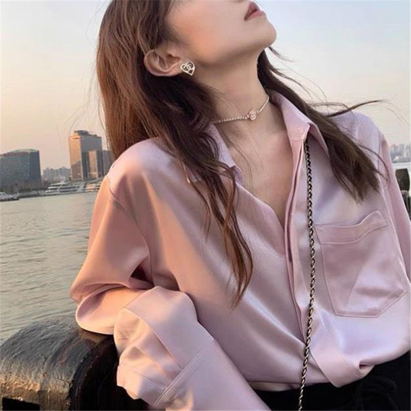 Women's Summer Design Sense Niche Acetate Satin Salt Shirt
