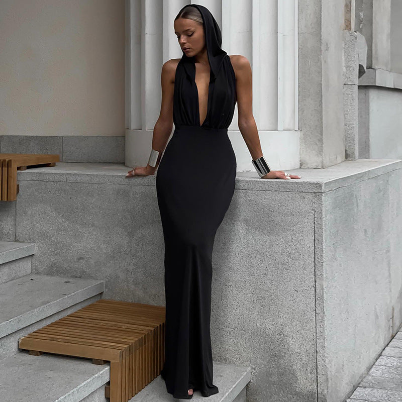 Backless Design Sense Hooded Slim Fit Dress