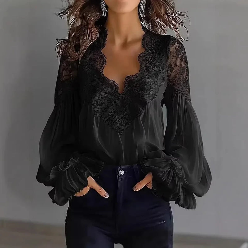 White Lace V-Neck Blouse