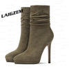 Suede Pointed Toe High Heel Ankle Boots