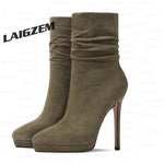 Suede Pointed Toe High Heel Ankle Boots