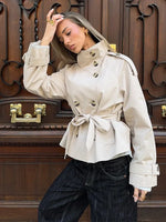 Solid Lace Up Trench Jacket