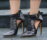 Burgundy Crocodile Leather Ankle Boots