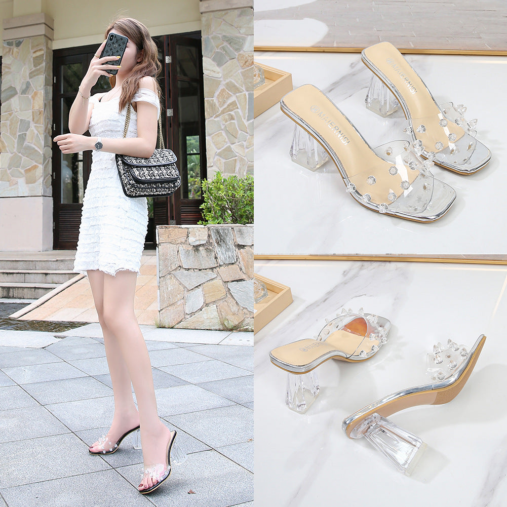 One Word Crystal Heel Sexy Sandals