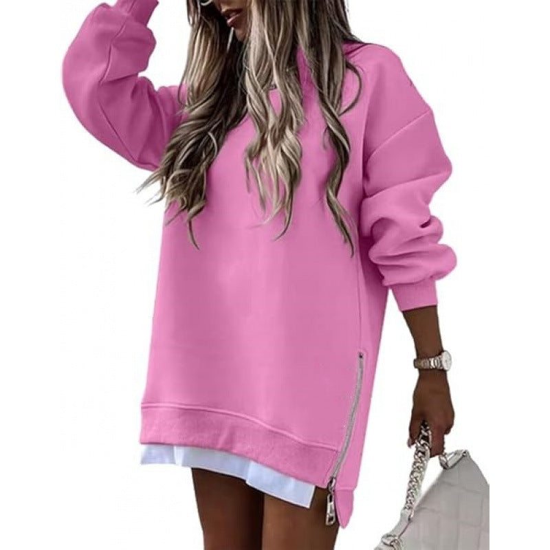 Fall Winter Fashion Stitching Side Zipper Design Pullover Sweater For Women