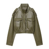 Faux Leather Cropped Bomber Jacket