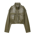 Faux Leather Cropped Bomber Jacket