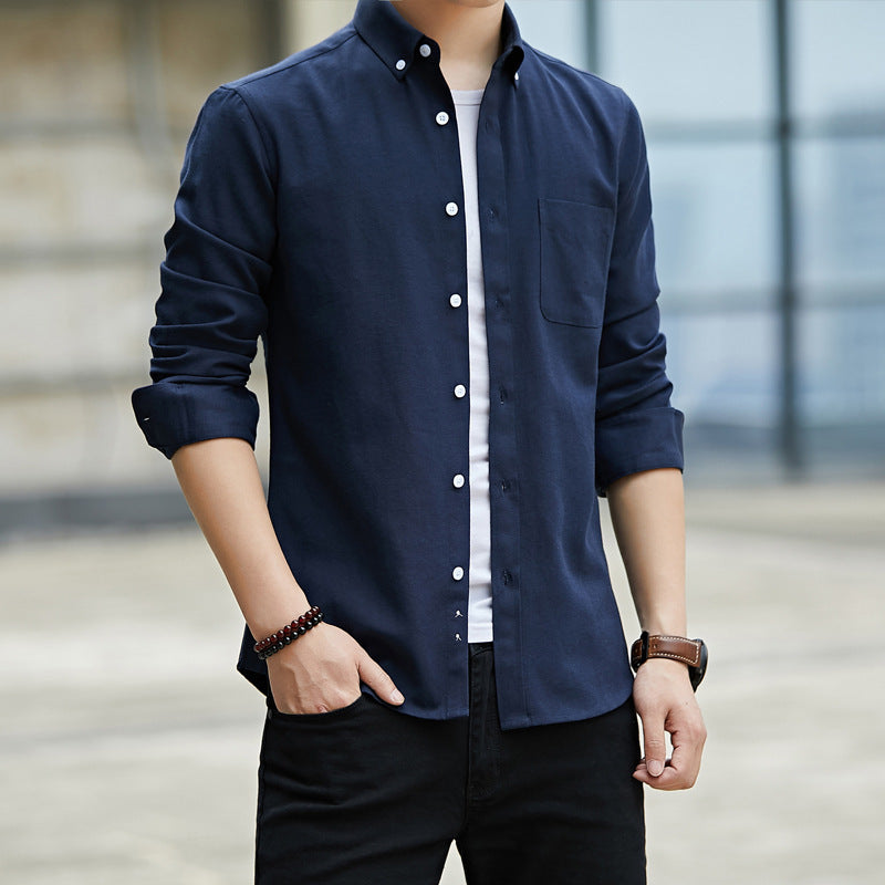 Slim Lapel Long Sleeve Shirt With Pockets Solid Color Casual Men's Clothing