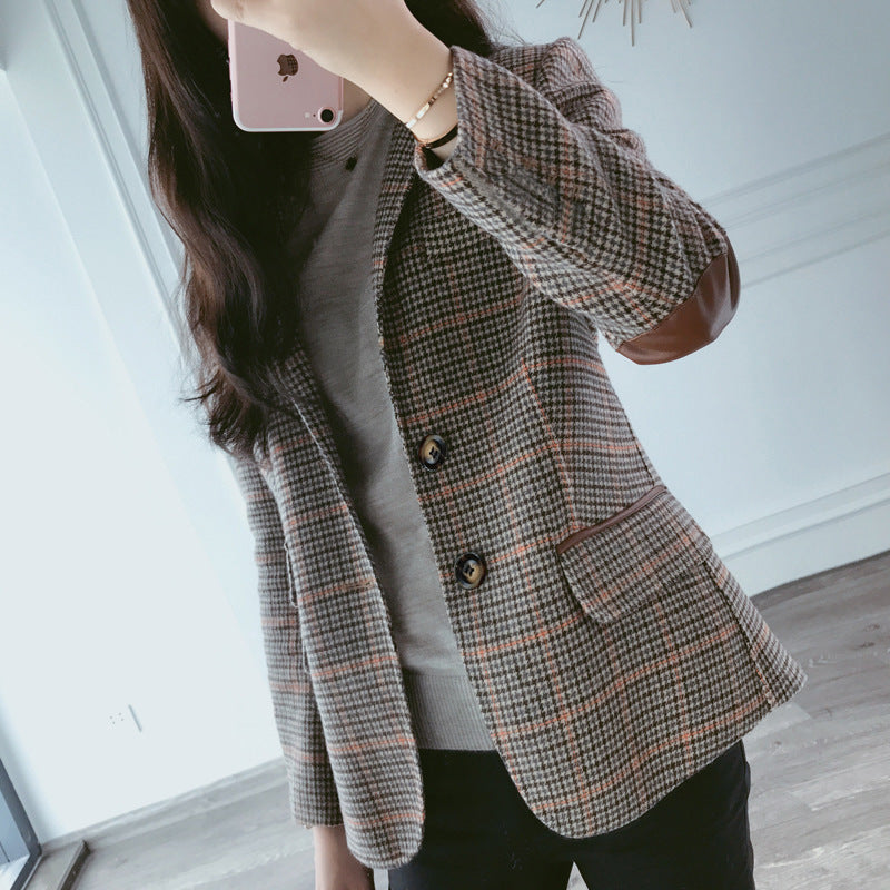 Woolen plaid small suit women jacket