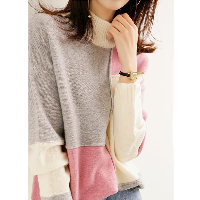 Contrast Color Idle Style Loose Pullover Fashion Commuter Simple Half Turtleneck Korean Style Sweater