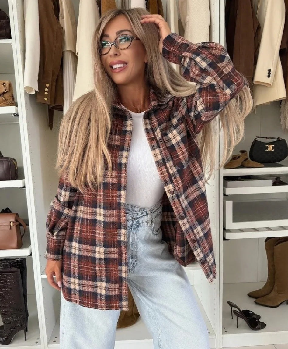 Loose Long Sleeve Casual Plaid Button Shirt For Women
