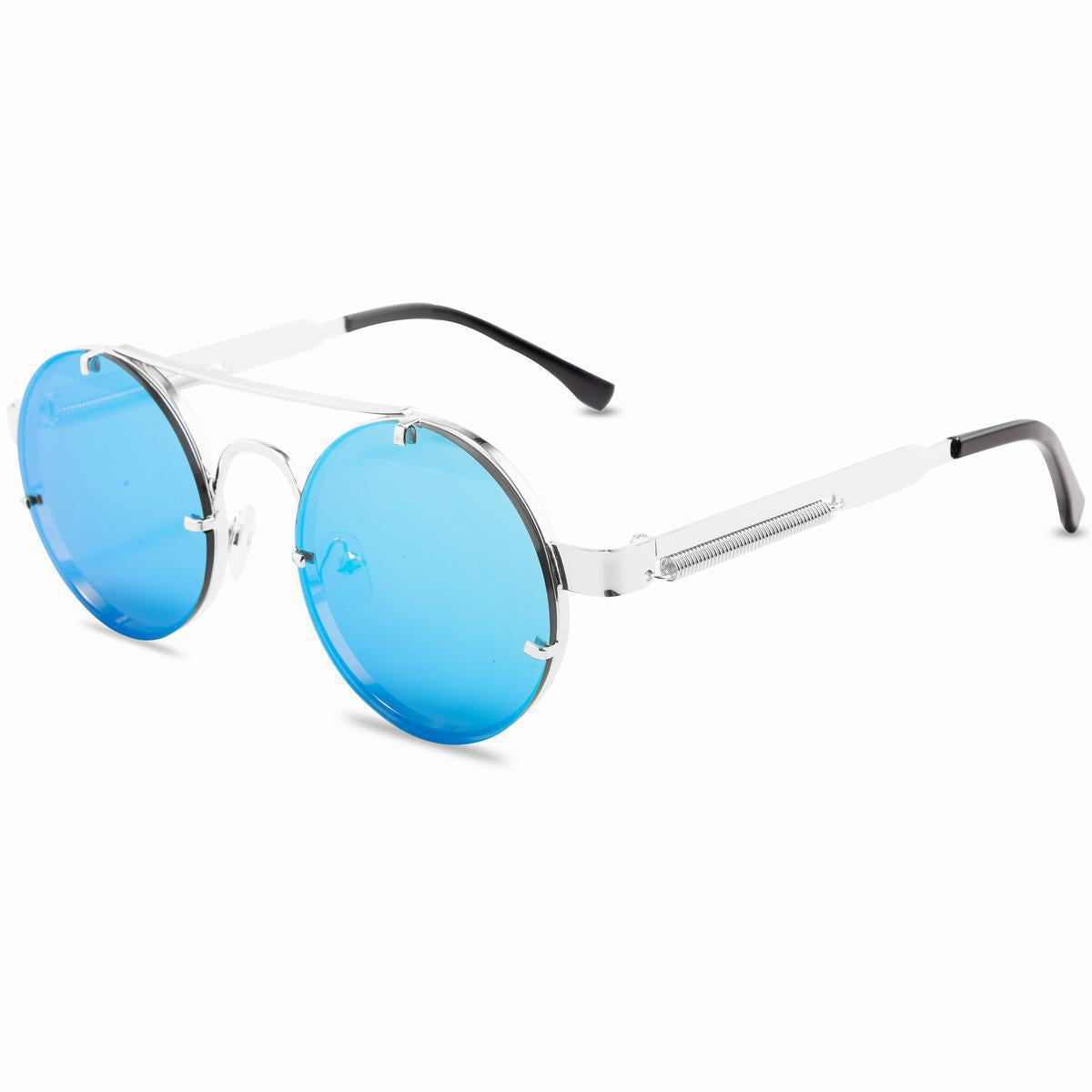 Punk Retro Round Frame Sunglasses With Spring Temples