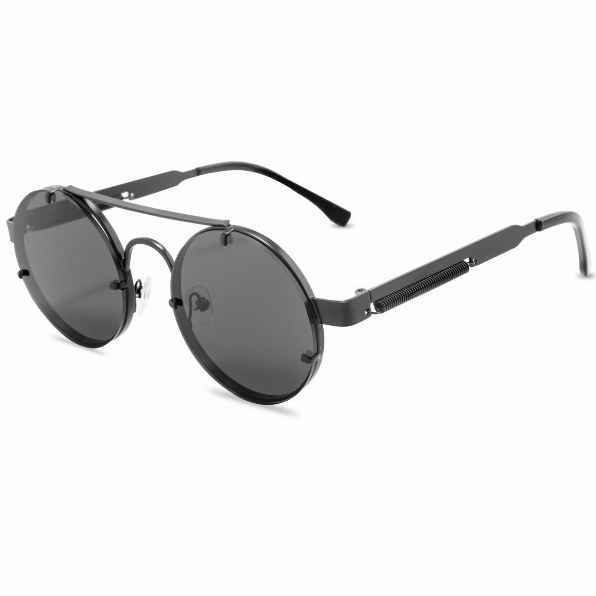 Punk Retro Round Frame Sunglasses With Spring Temples