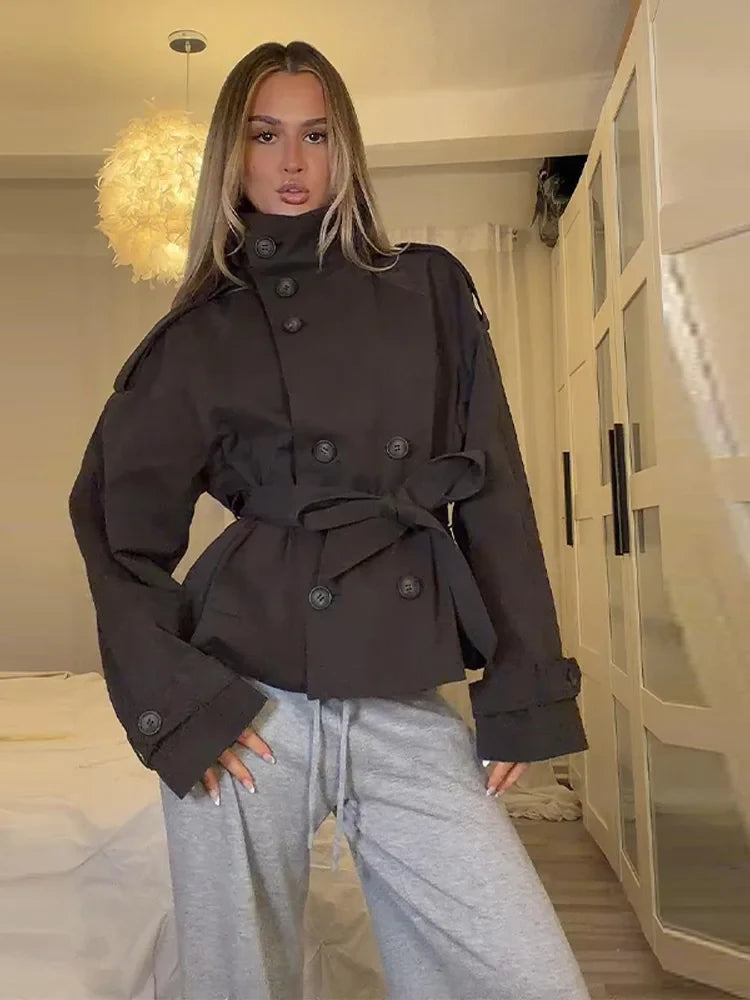 Solid Lace Up Trench Jacket