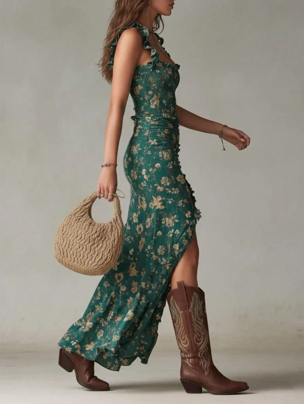 Floral Bohemian Ruffle Maxi Dress