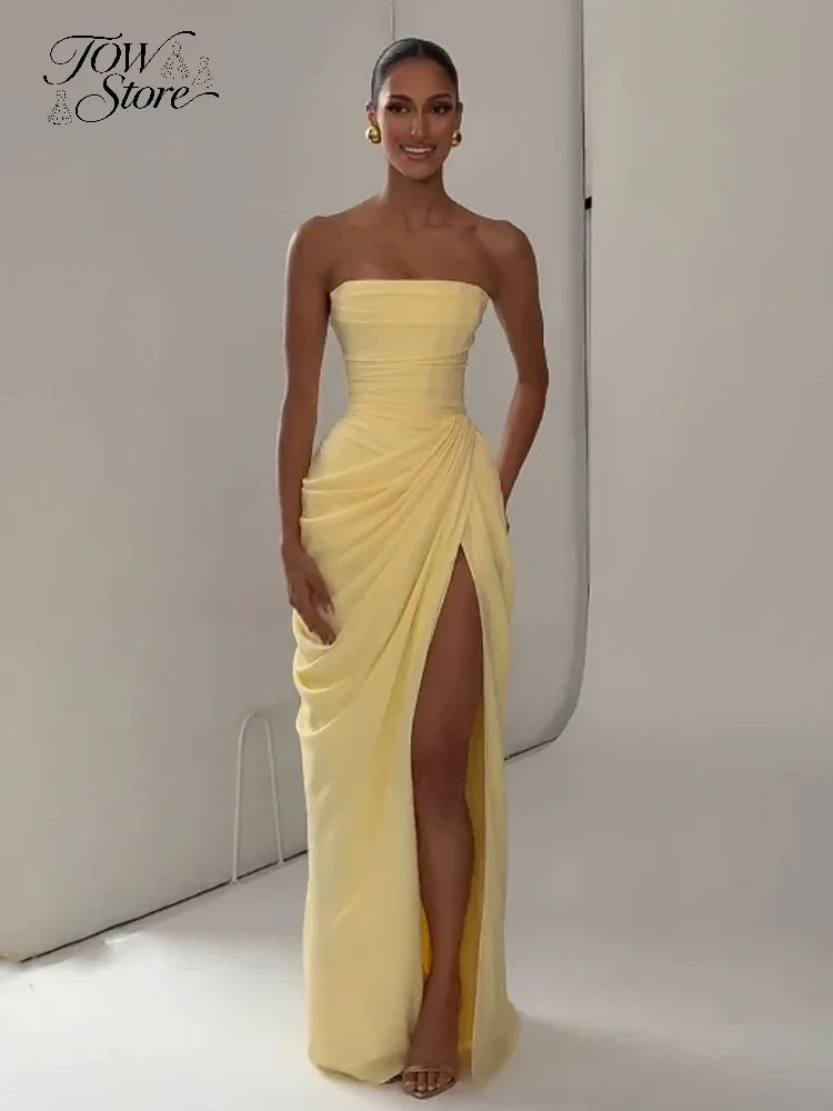 Off-Shoulder Pleated Evening Gown