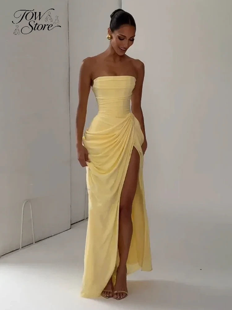 Off-Shoulder Pleated Evening Gown
