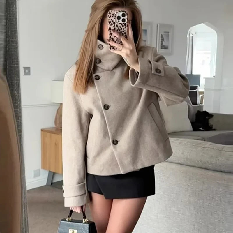 Stand Collar Woolen Jacket