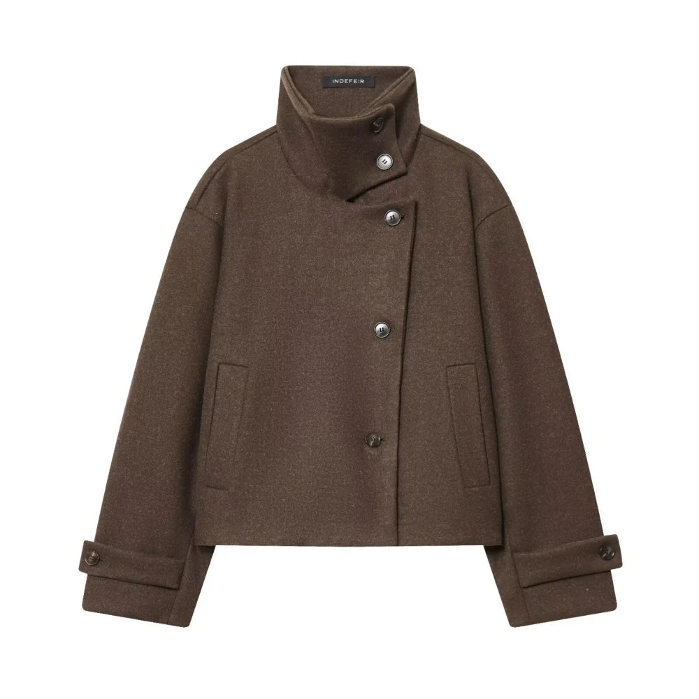 Stand Collar Woolen Jacket