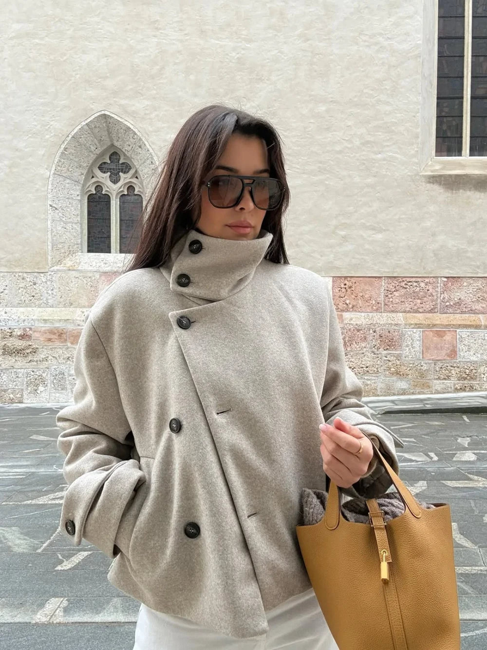 Stand Collar Woolen Jacket