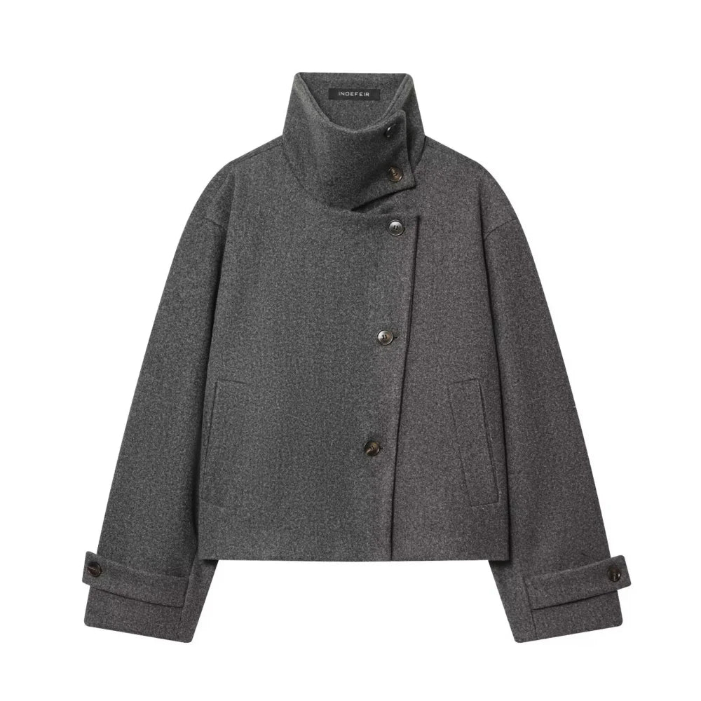 Stand Collar Woolen Jacket