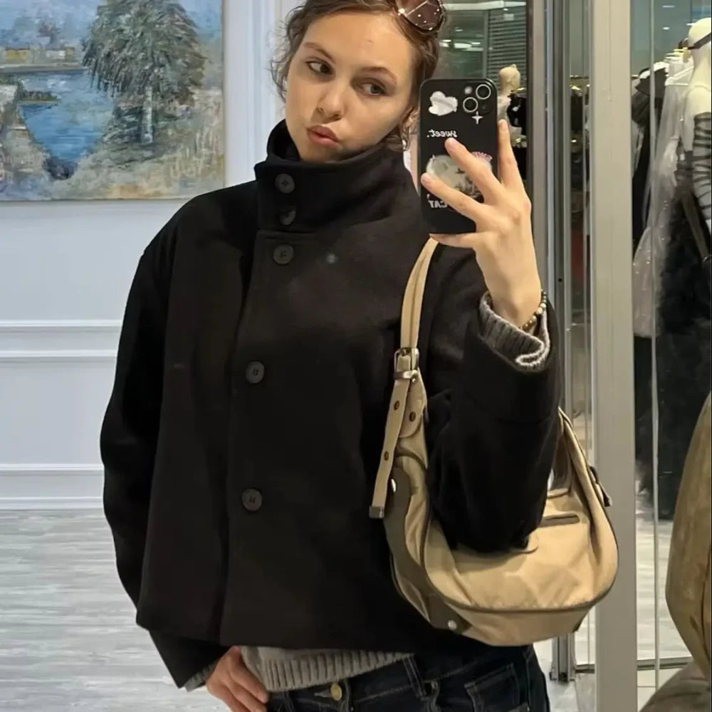Stand Collar Woolen Jacket