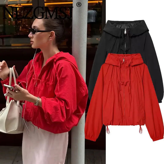 Casual Hooded Red Jacket