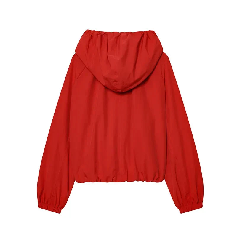 Casual Hooded Red Jacket