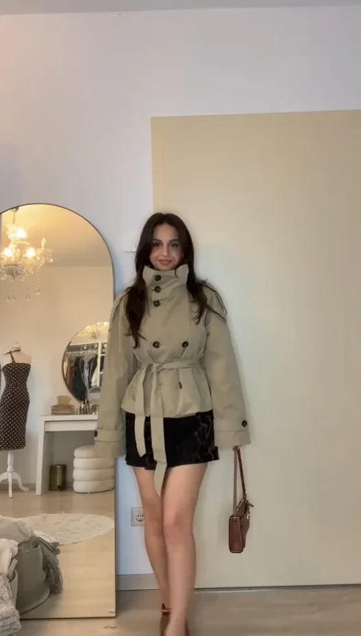 Belted Cropped Trench Jacket
